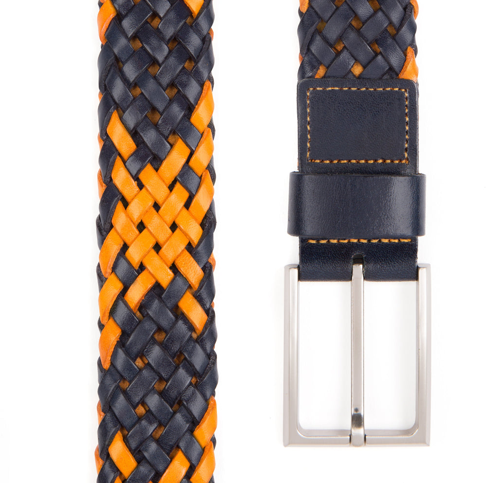 Navy and Orange Payton Woven Leather Belt