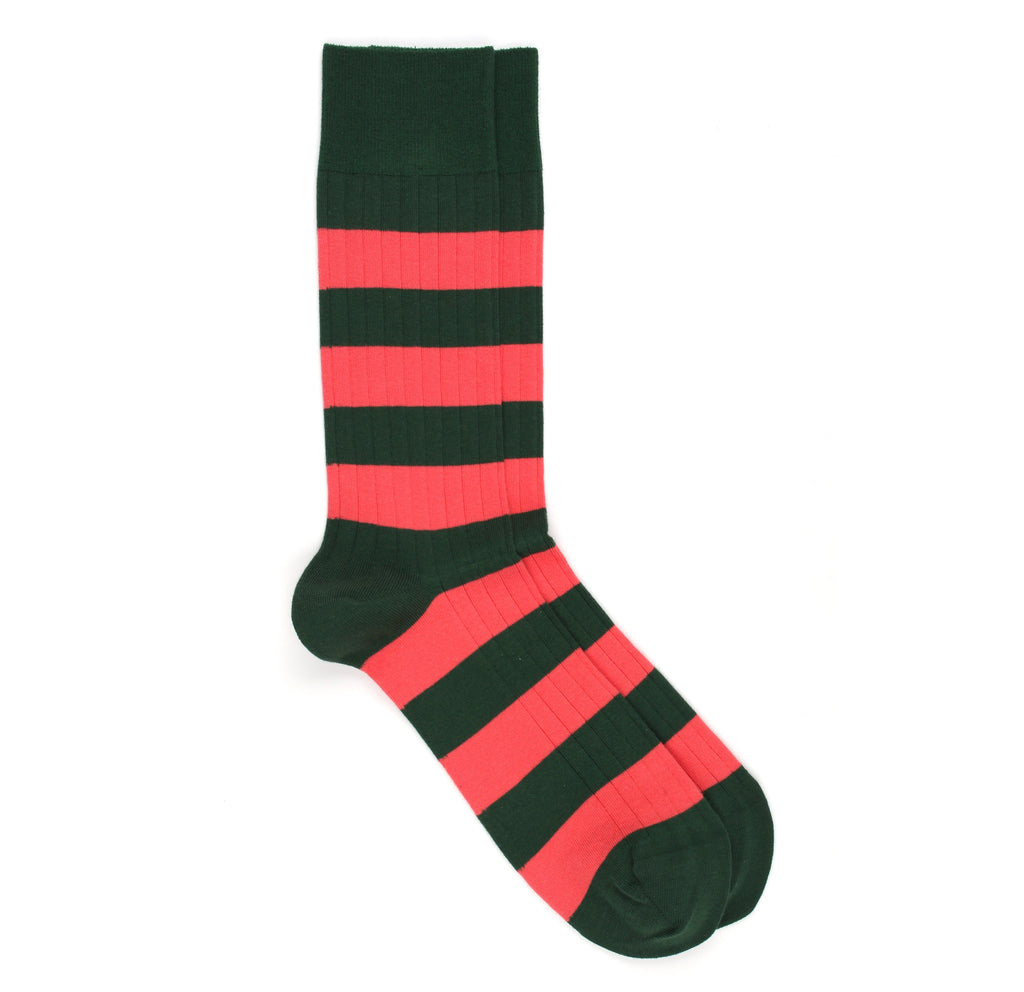Salmon & Dark Green Striped Archer Socks