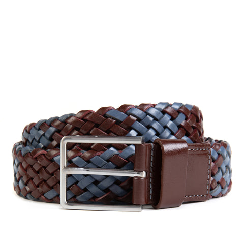 Dark Brown and Blue Payton Woven Leather Belt