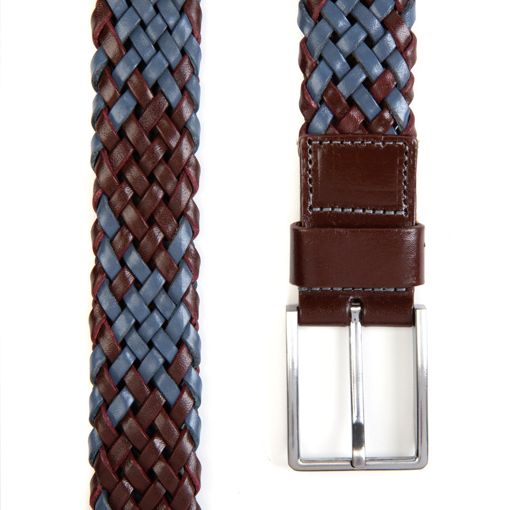 Dark Brown and Blue Payton Woven Leather Belt