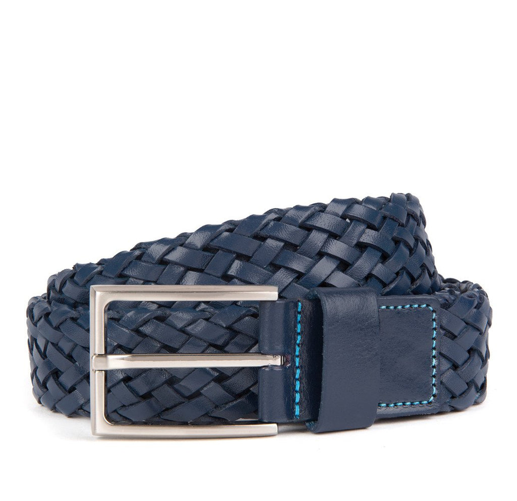 Navy Payton Woven Leather Belt
