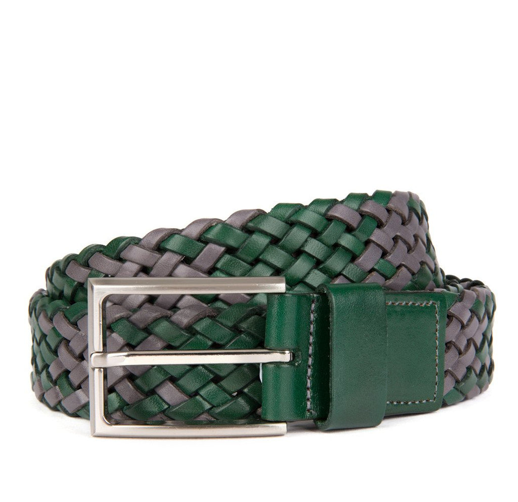 Grey and Green Payton Woven Leather Belt