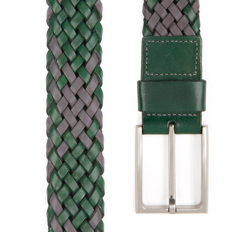 Grey and Green Payton Woven Leather Belt