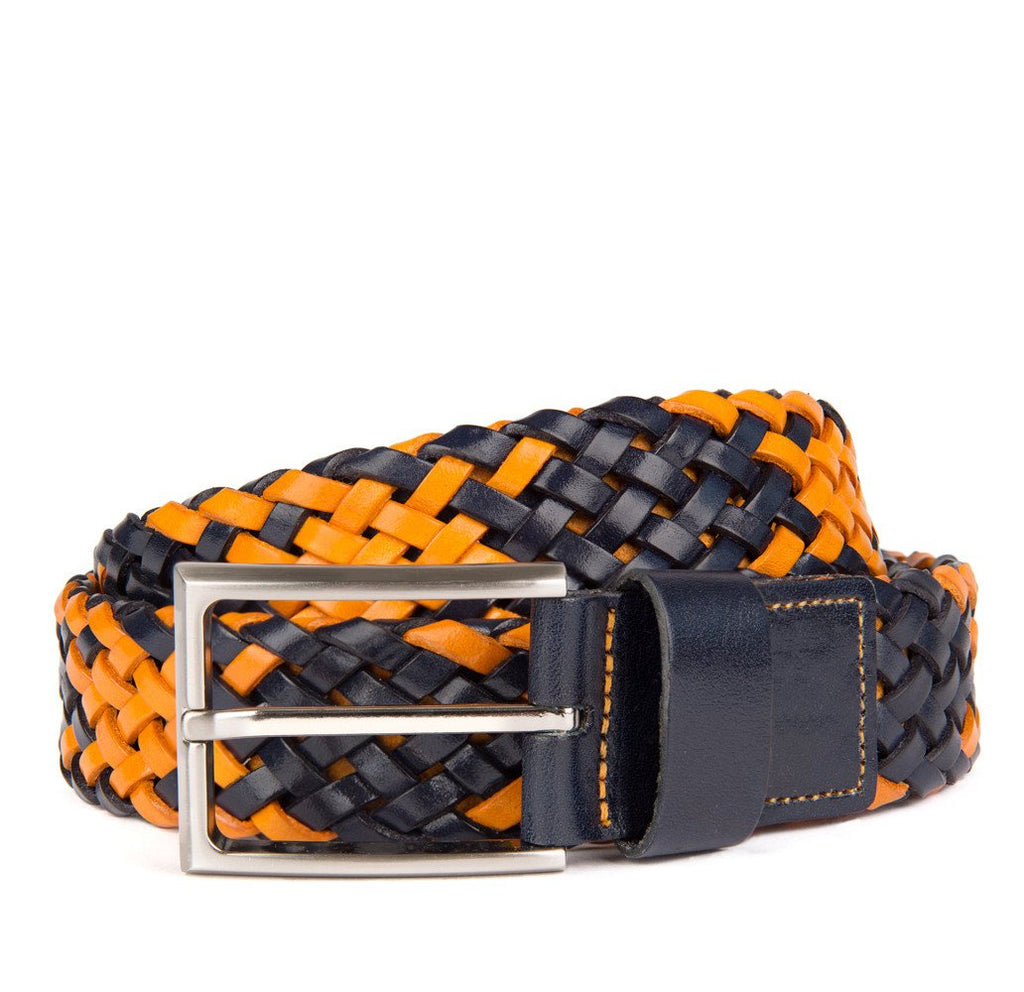 Navy and Orange Payton Woven Leather Belt